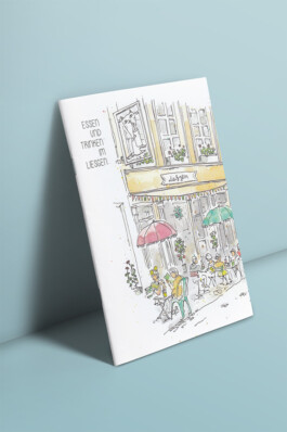 Die Speisekarte vom Café Liesgen mit einer Zeichnung von Janko Grode auf der Vorderseite 